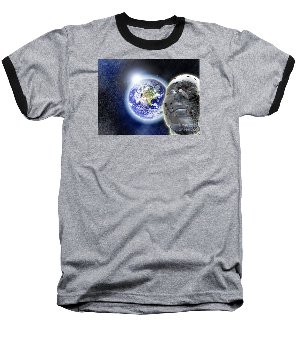 Hearth Baseball T-Shirt featuring the digital art Alone in the Universe by Stefano Senise