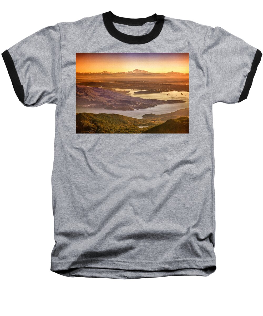Scenery Baseball T-Shirt featuring the photograph Vancouver and Mt Baker aerial view by Eti Reid