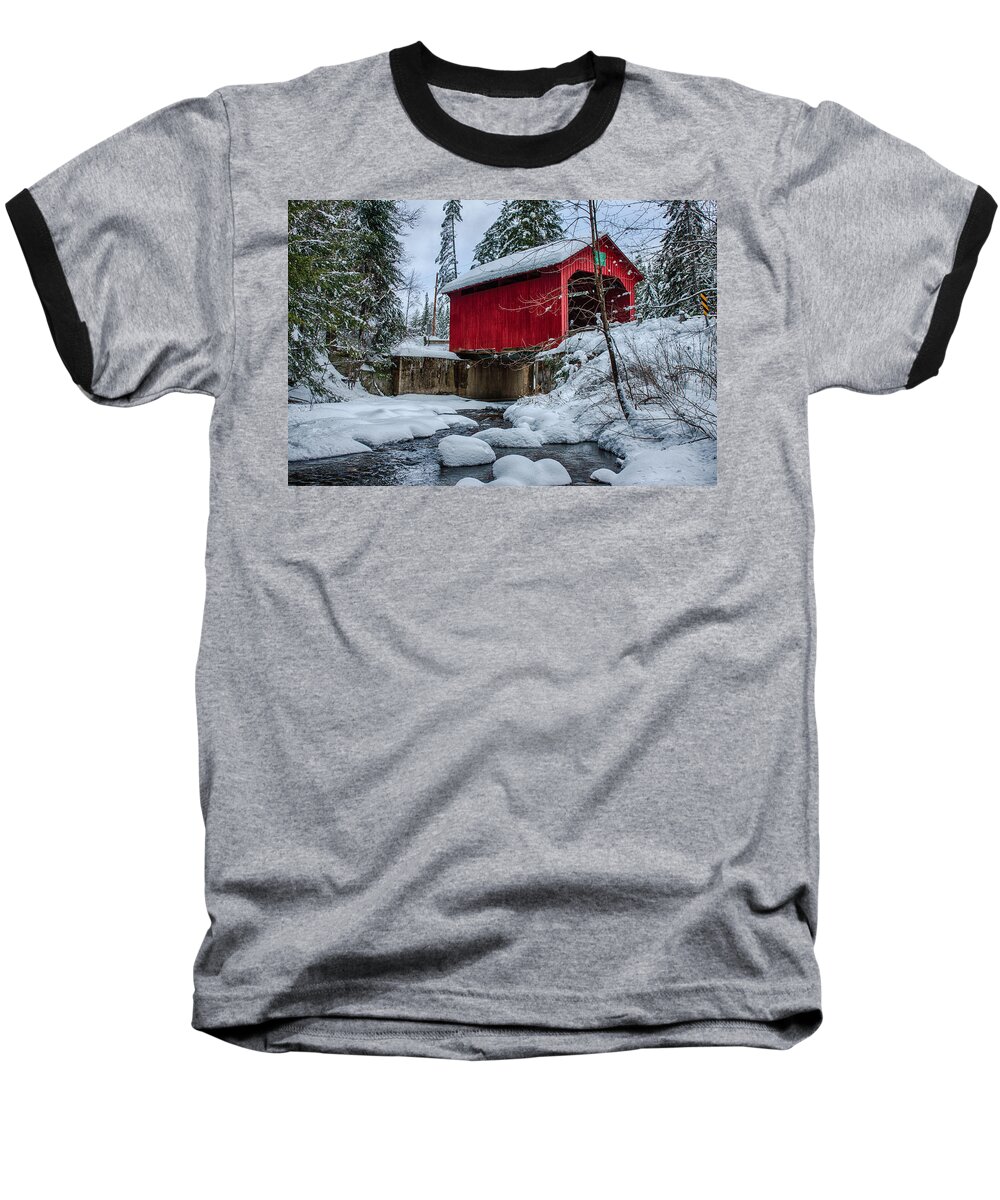 Mosely Covered Bridge Baseball T-Shirt featuring the photograph Vermonts Moseley covered bridge by Jeff Folger