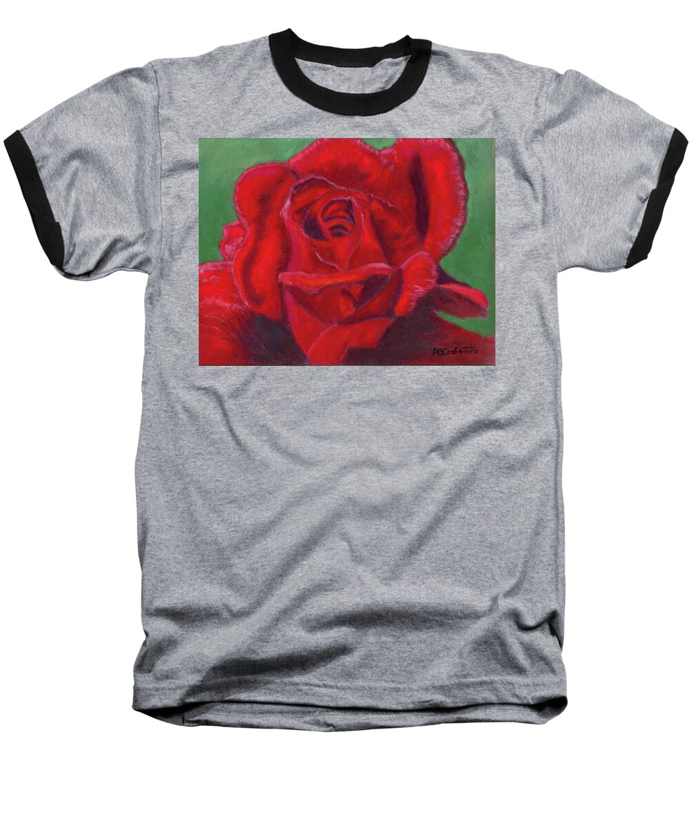 Rose Baseball T-Shirt featuring the painting Very Red Rose by Arlene Crafton