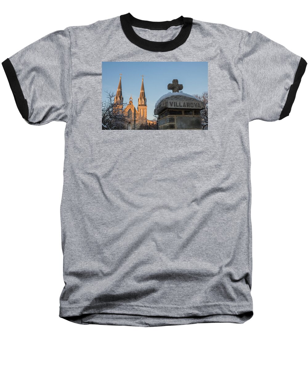 Villanova Baseball T-Shirt featuring the photograph Villanova Wall and Chapel by Photographic Arts And Design Studio