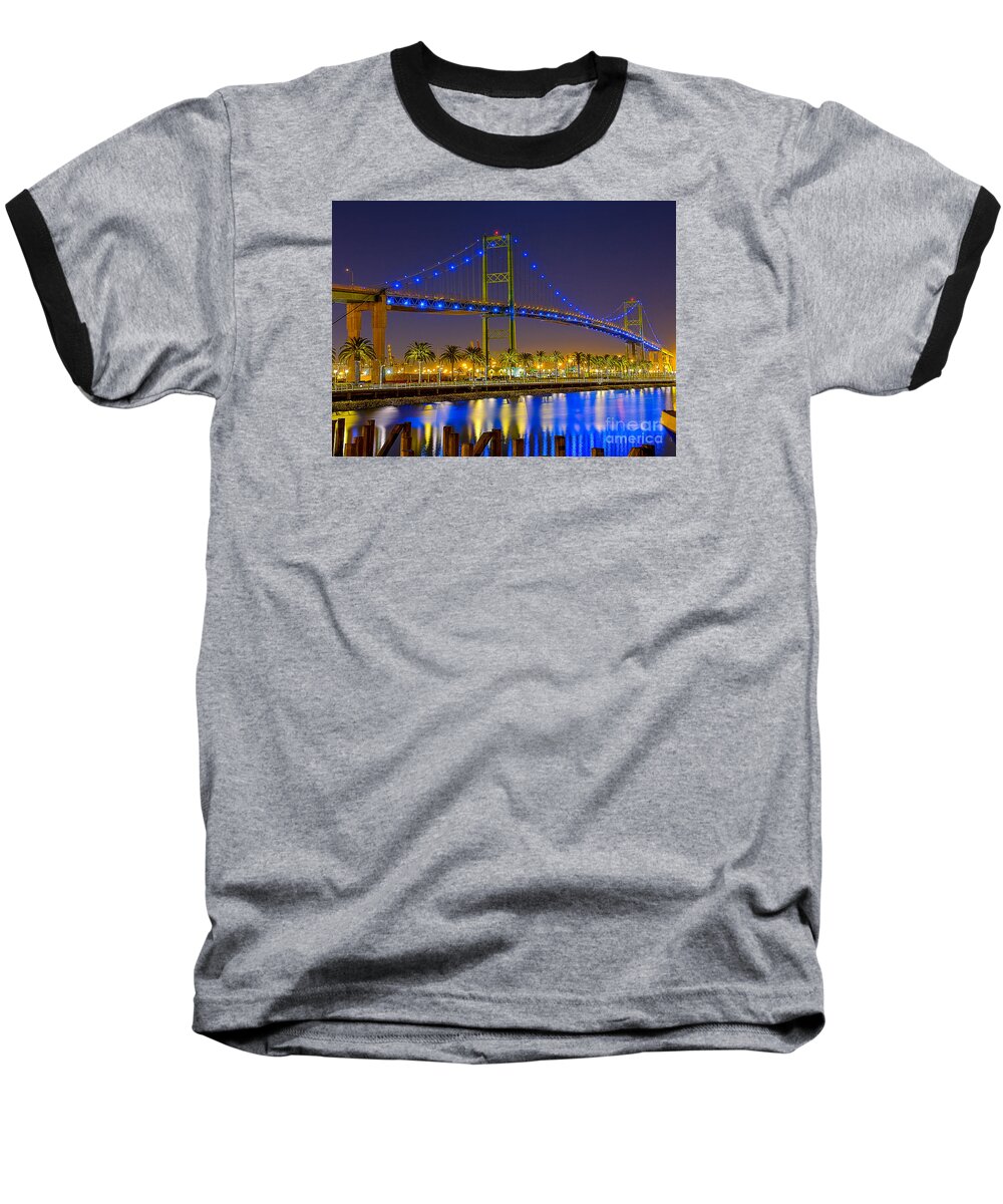 Bridge Baseball T-Shirt featuring the photograph Vincent Thomas Bridge - Nightside by Jim Carrell