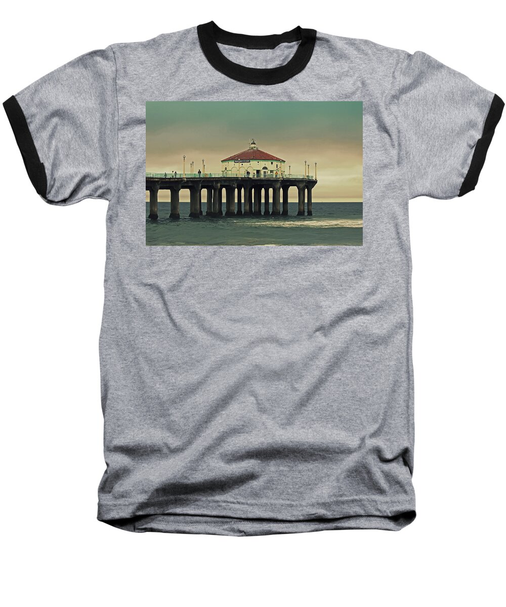 Manhattan Beach Baseball T-Shirt featuring the photograph Vintage Manhattan Beach Pier by Kim Hojnacki