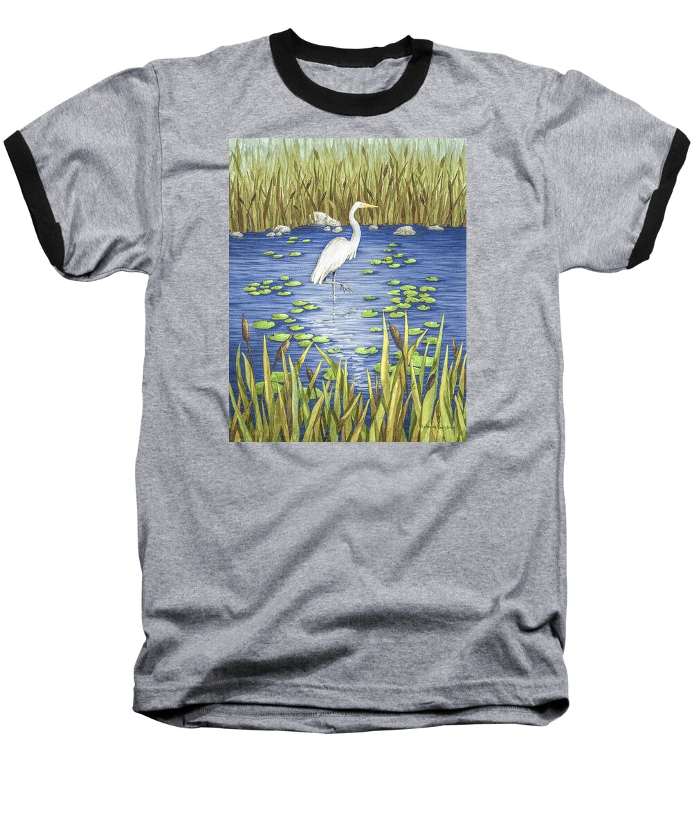 Print Baseball T-Shirt featuring the painting Wading and Watching by Katherine Young-Beck