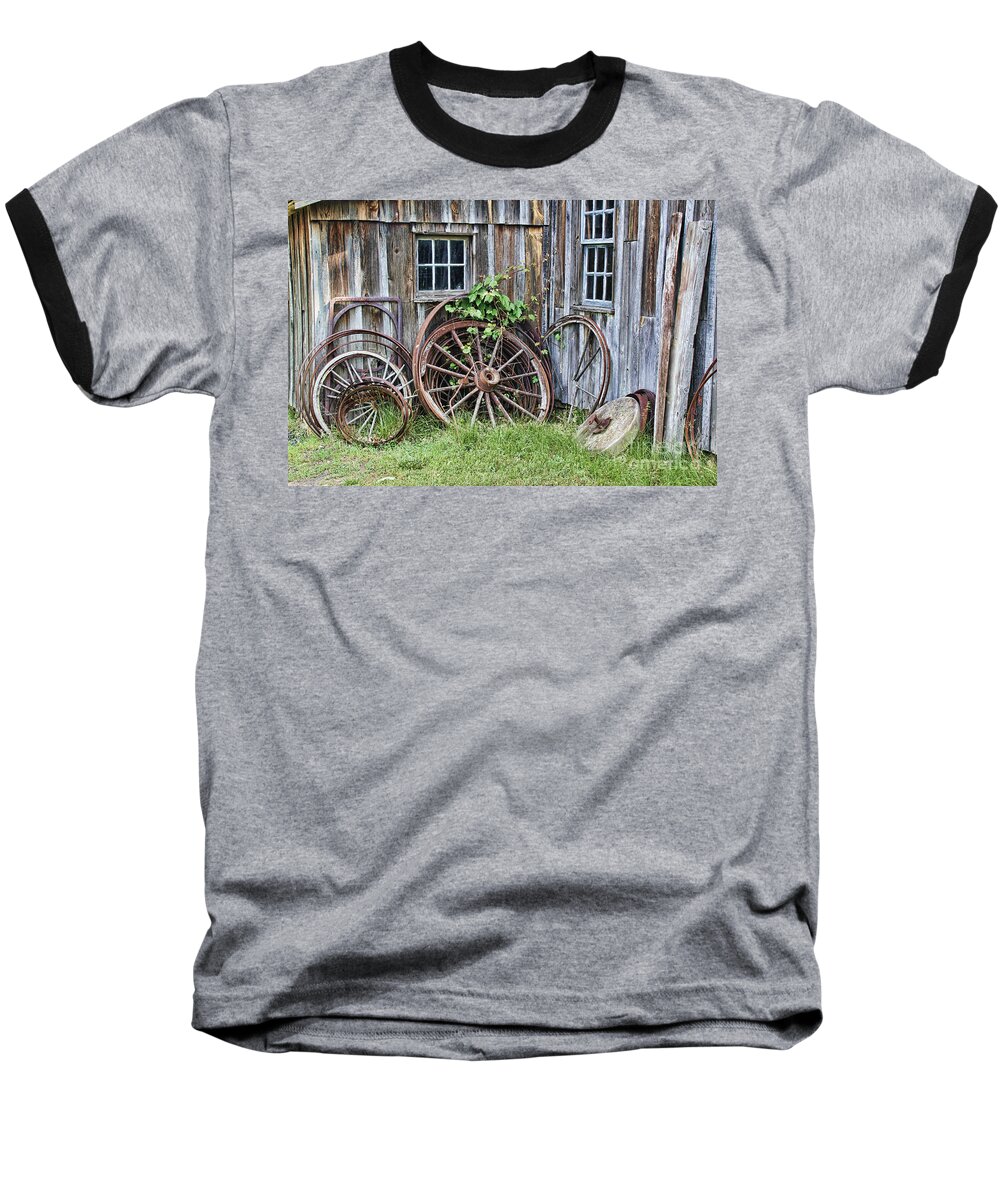 Wheels Baseball T-Shirt featuring the photograph Wagon Wheels in Color by Crystal Nederman