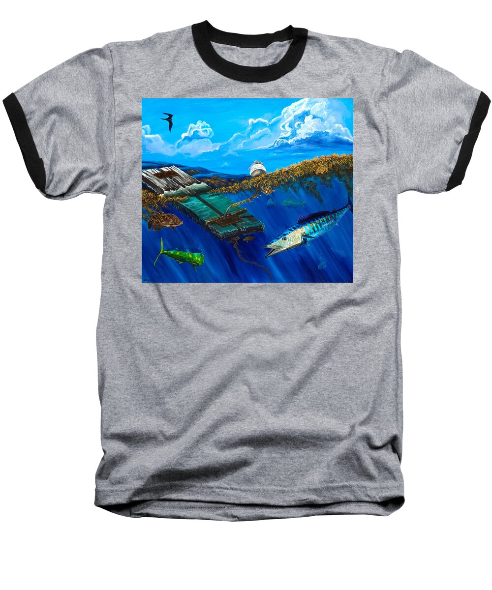 Wahoo Baseball T-Shirt featuring the painting Wahoo under Board by Steve Ozment