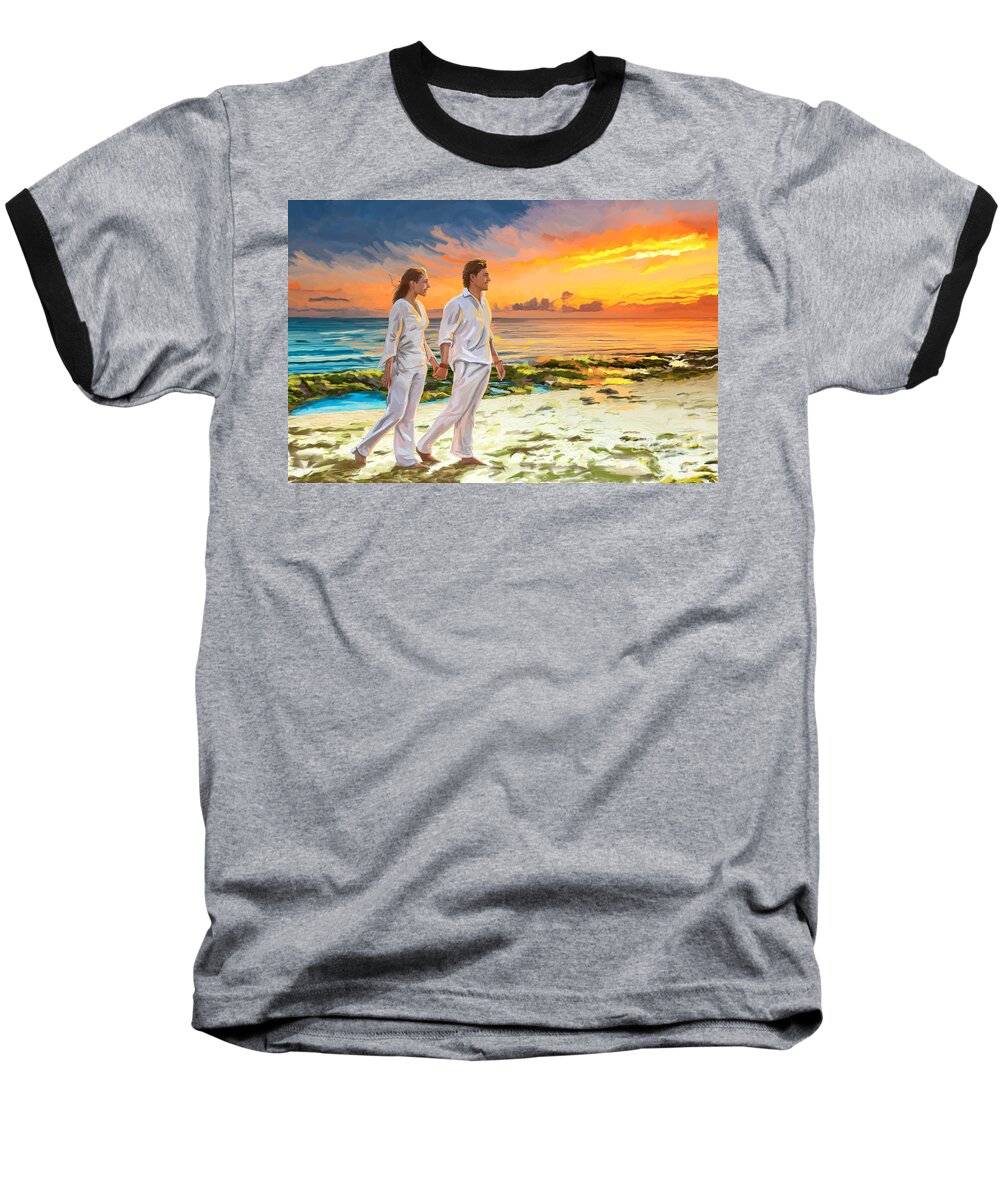 Walking Baseball T-Shirt featuring the painting Walking In The Sand With Love by Tim Gilliland