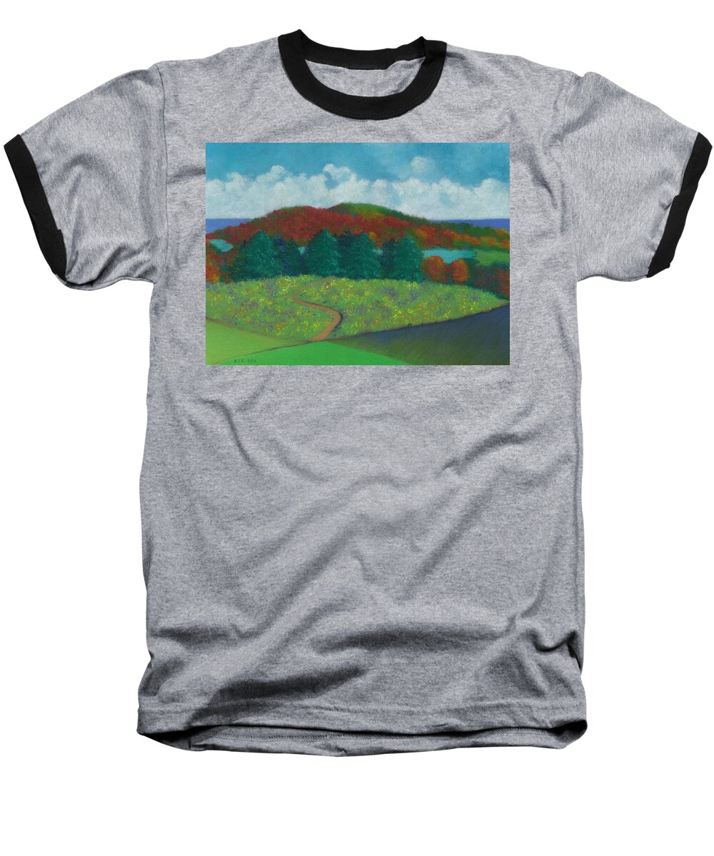 Labyrinth Baseball T-Shirt featuring the pastel Walking Meditation by Anne Katzeff
