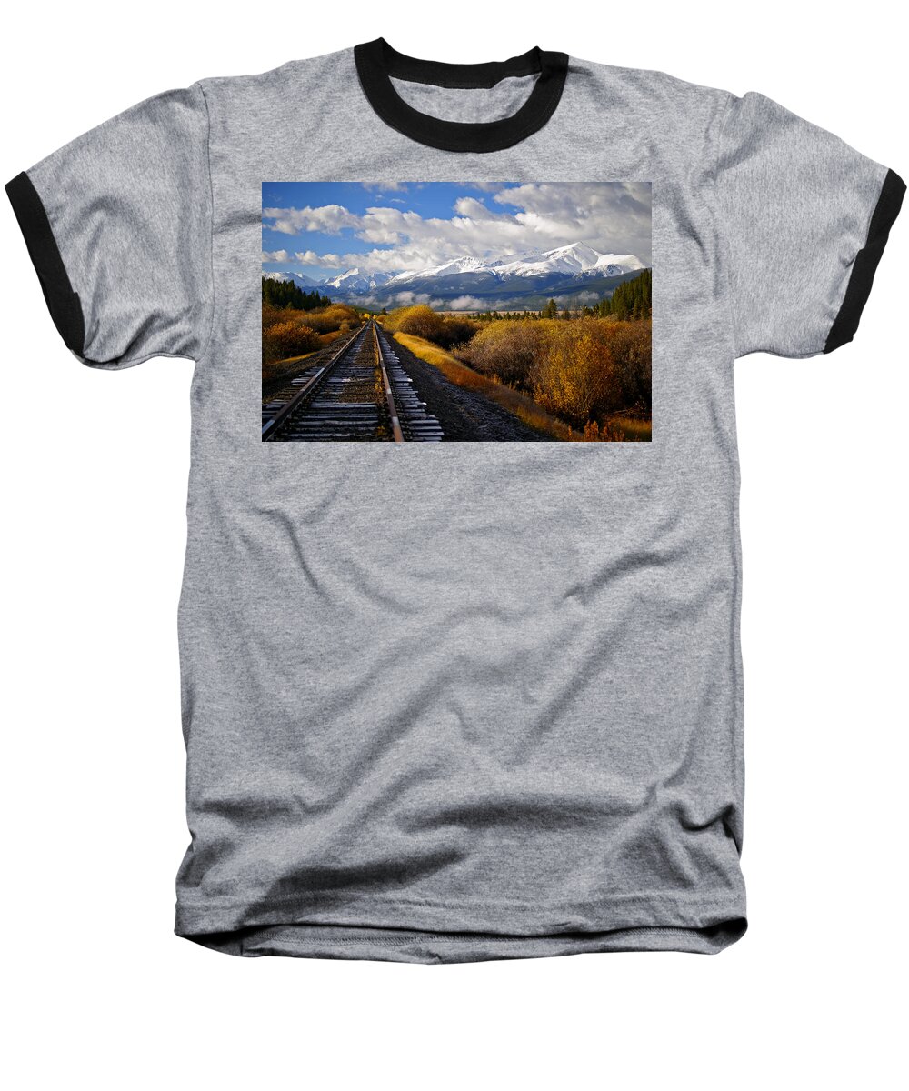 13ers Baseball T-Shirt featuring the photograph Walking the Rails by Jeremy Rhoades