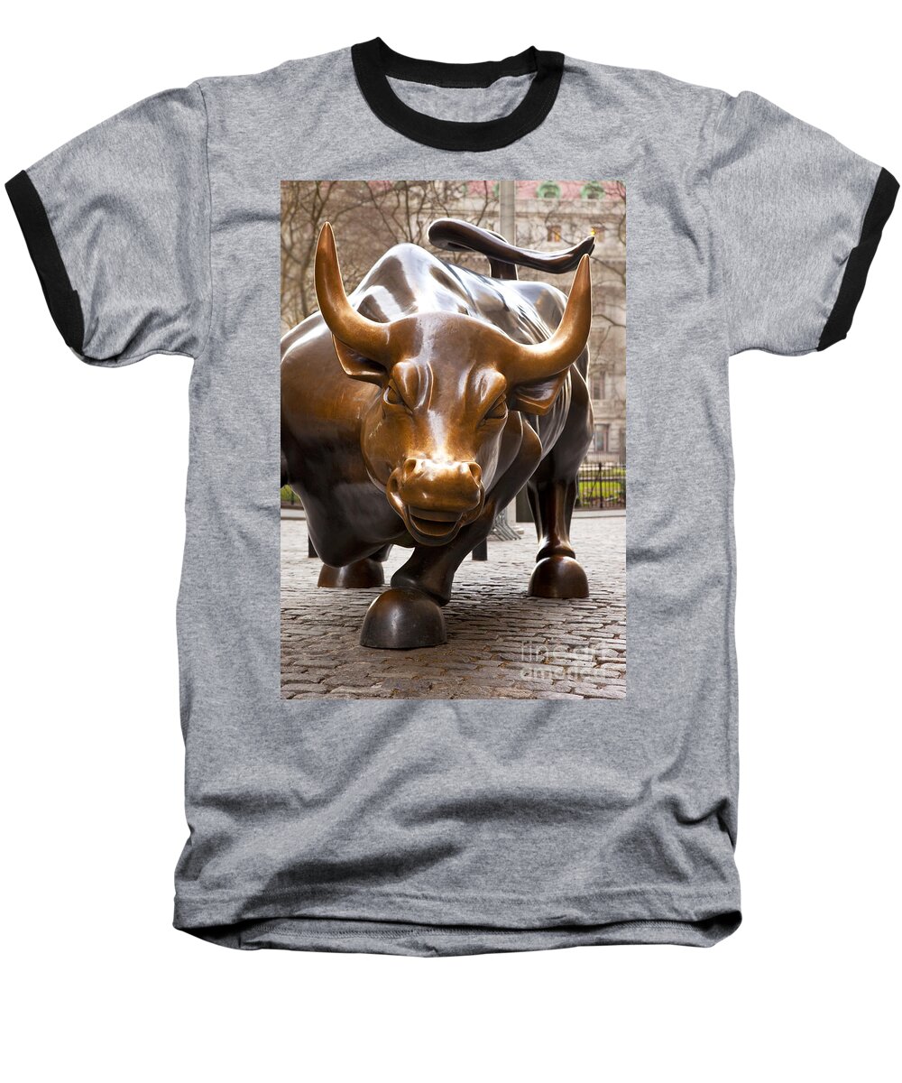 New York Baseball T-Shirt featuring the photograph Wall Street Bull by Brian Jannsen