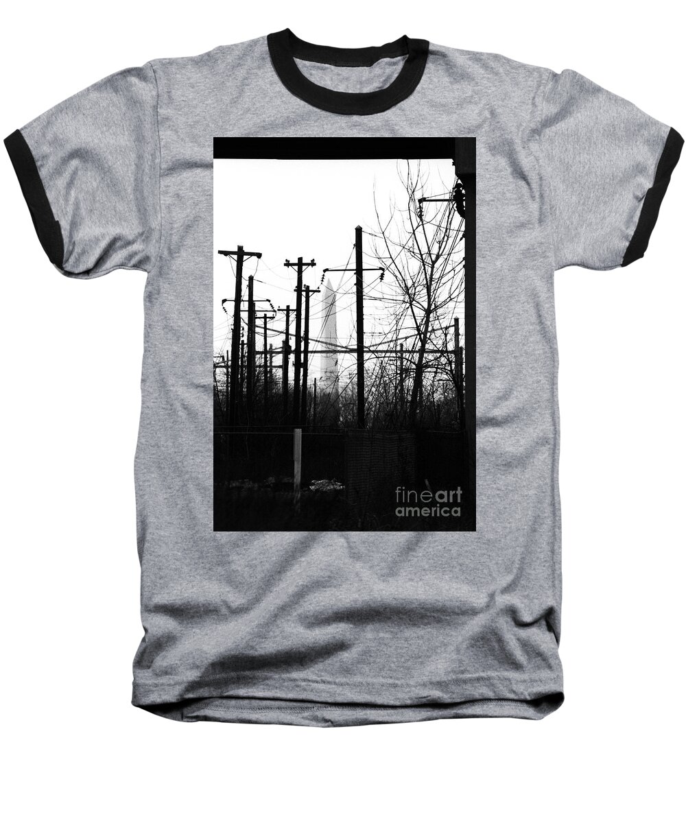 Manument Baseball T-Shirt featuring the photograph Washington Monument from the Train Yard. Washington DC by Thomas Marchessault