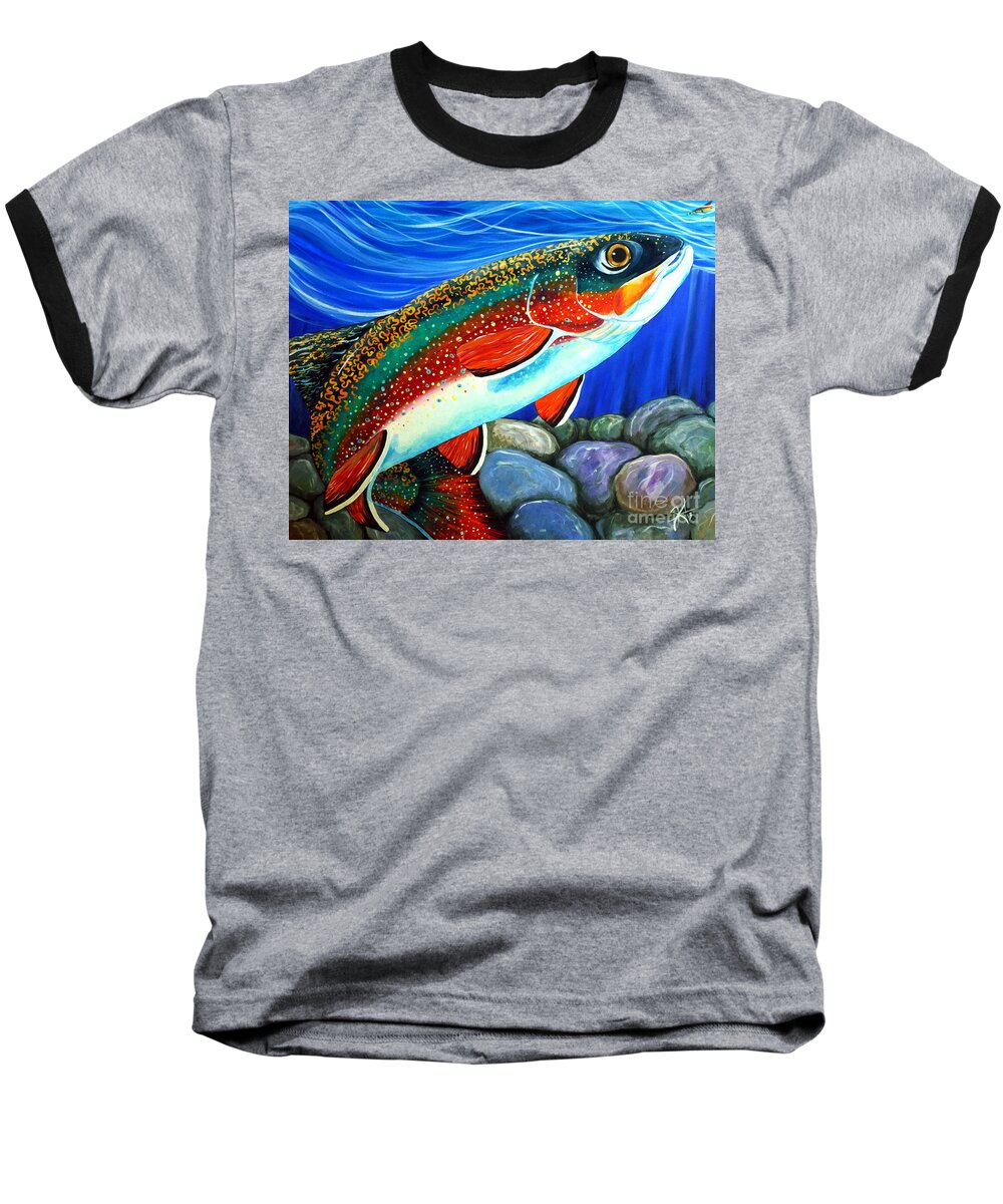 Fish Baseball T-Shirt featuring the painting Brook Trout by Jackie Carpenter