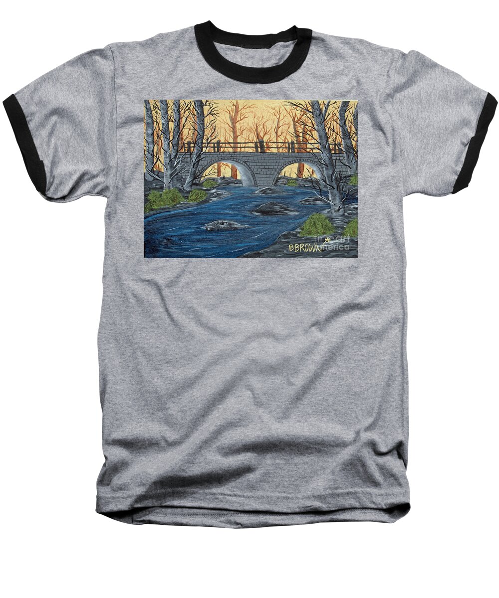 Landscape Baseball T-Shirt featuring the painting Water under the Bridge by Brenda Brown