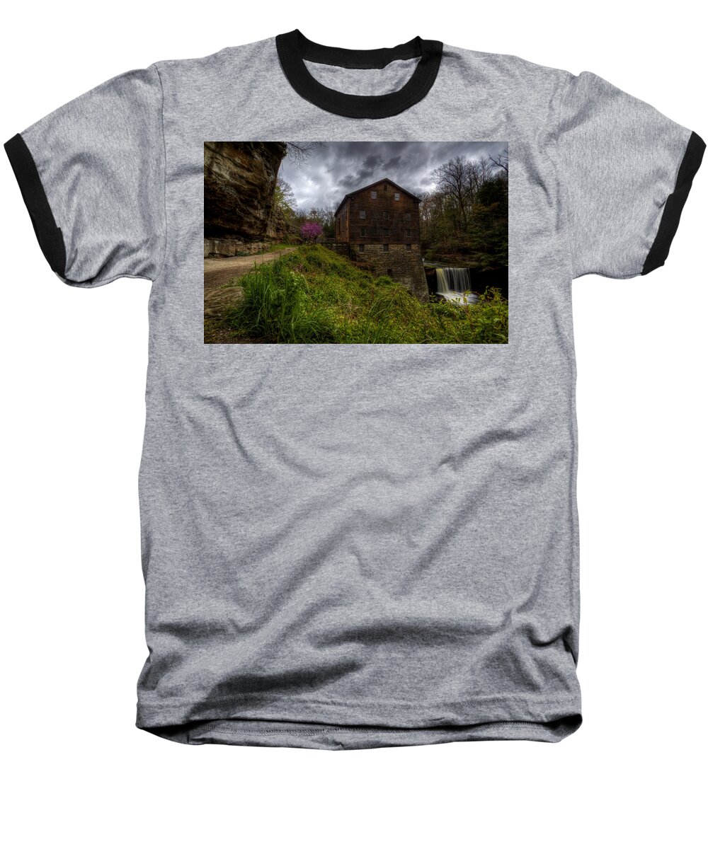 Mill Creek Park Baseball T-Shirt featuring the photograph Waterfall at the Old Mill by David Dufresne