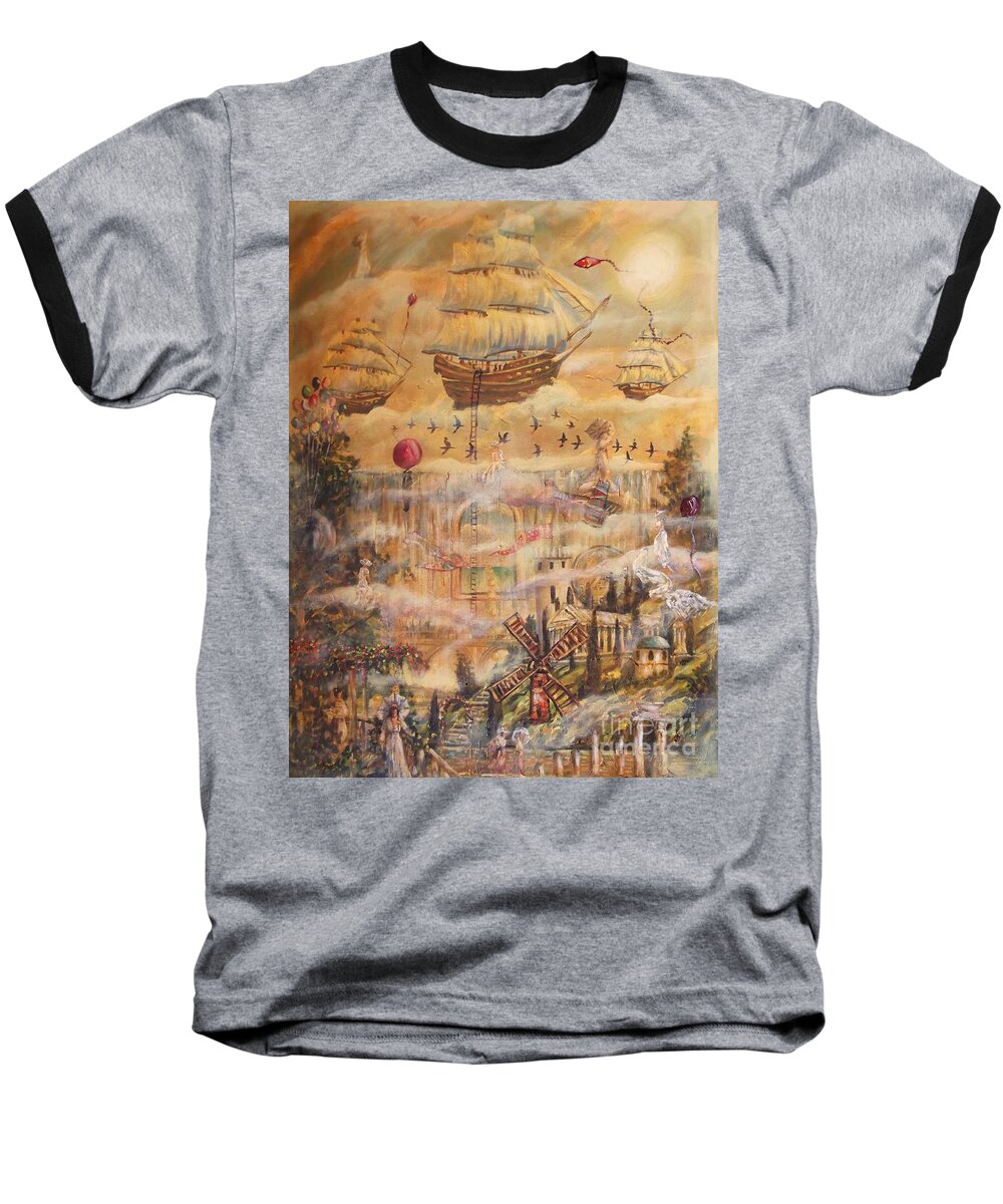 Waterfall Of Prosperity Baseball T-Shirt featuring the painting Waterfall of Prosperity by Dariusz Orszulik