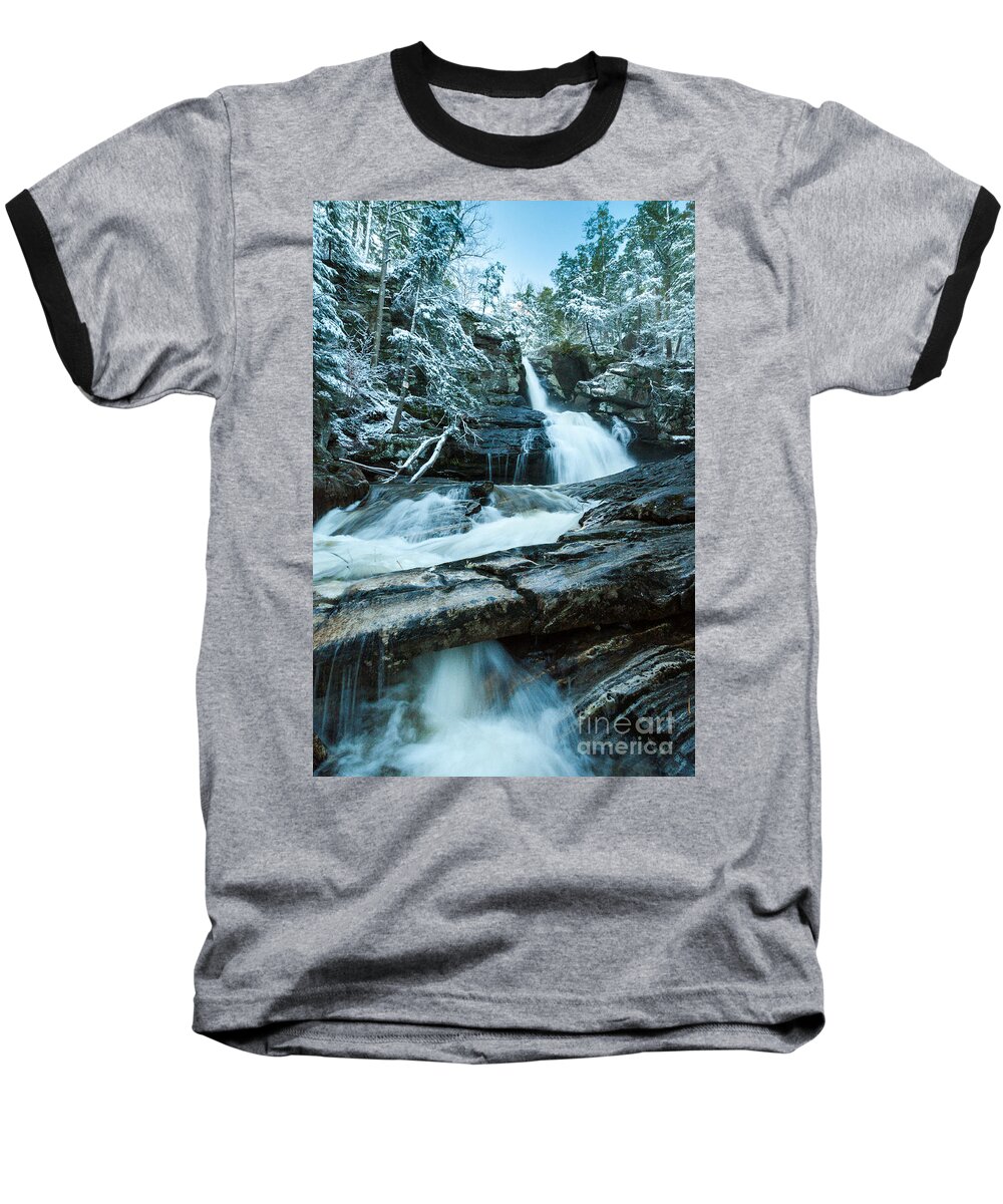 Connecticut Baseball T-Shirt featuring the photograph Waterfall - Spring Snow on Kent Falls by JG Coleman
