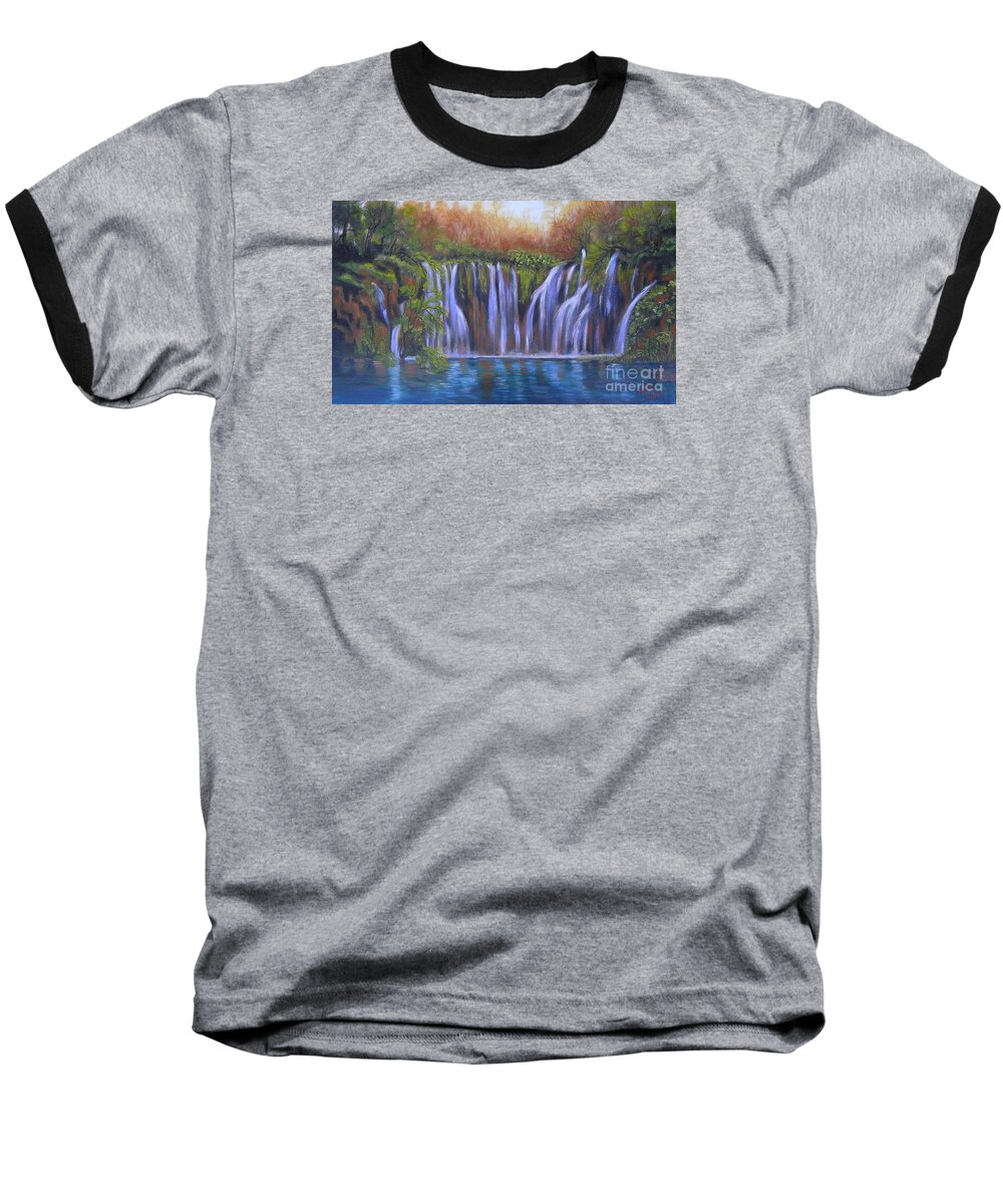 Waterfalls Baseball T-Shirt featuring the painting Waterfalls - Plitvice Lakes by Vesna Martinjak