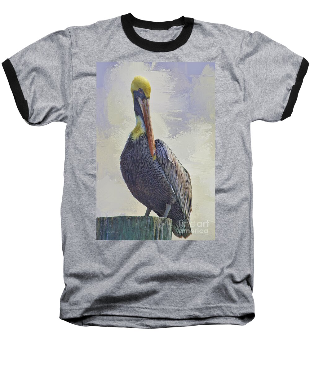 Pelican Baseball T-Shirt featuring the photograph Waterway Pelican by Deborah Benoit