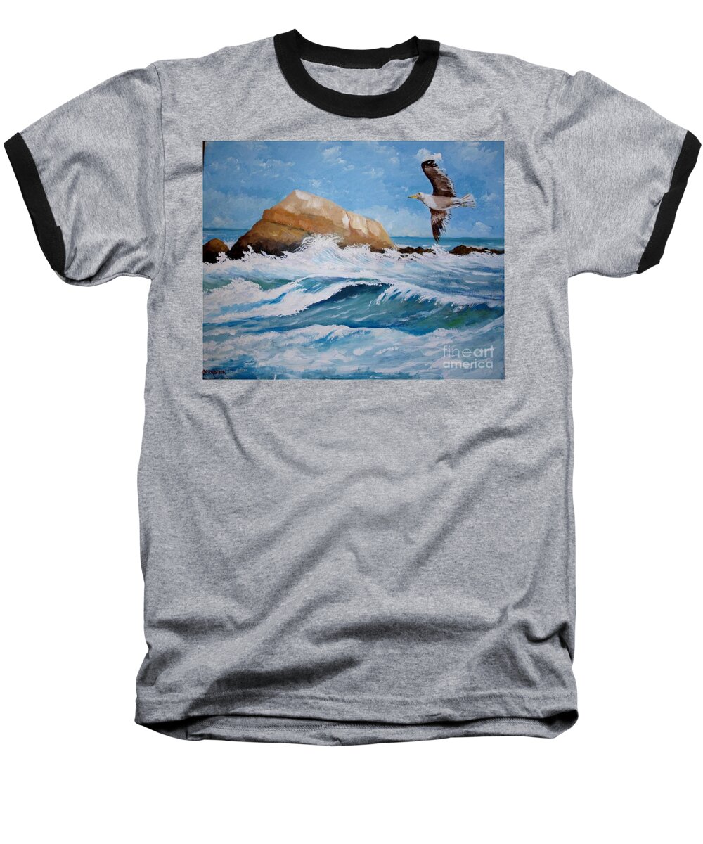 Waves Baseball T-Shirt featuring the painting Waves of the sea by Jean Pierre Bergoeing