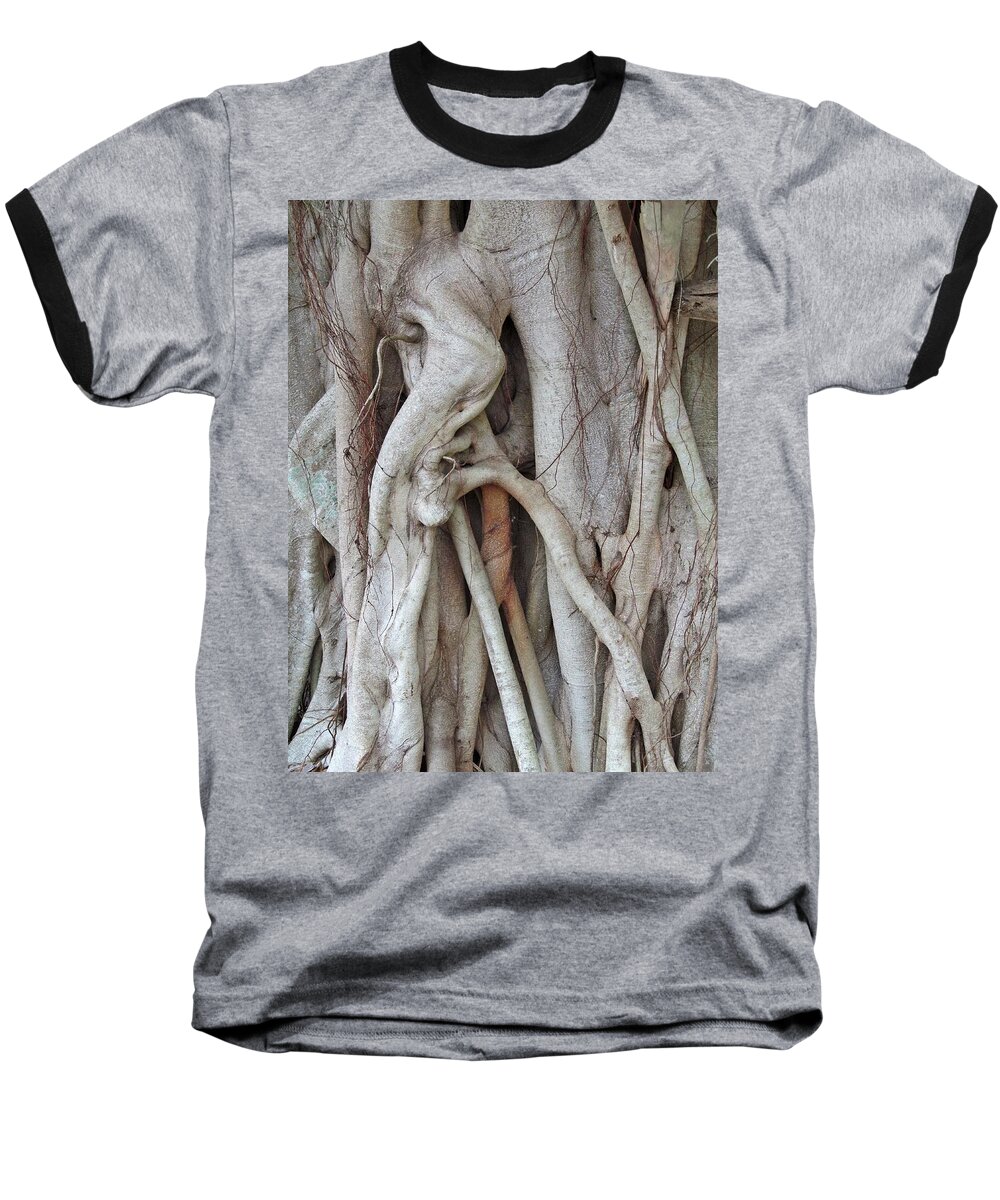 Banyan Trees Baseball T-Shirt featuring the digital art Weaving Nature by Maria Huntley