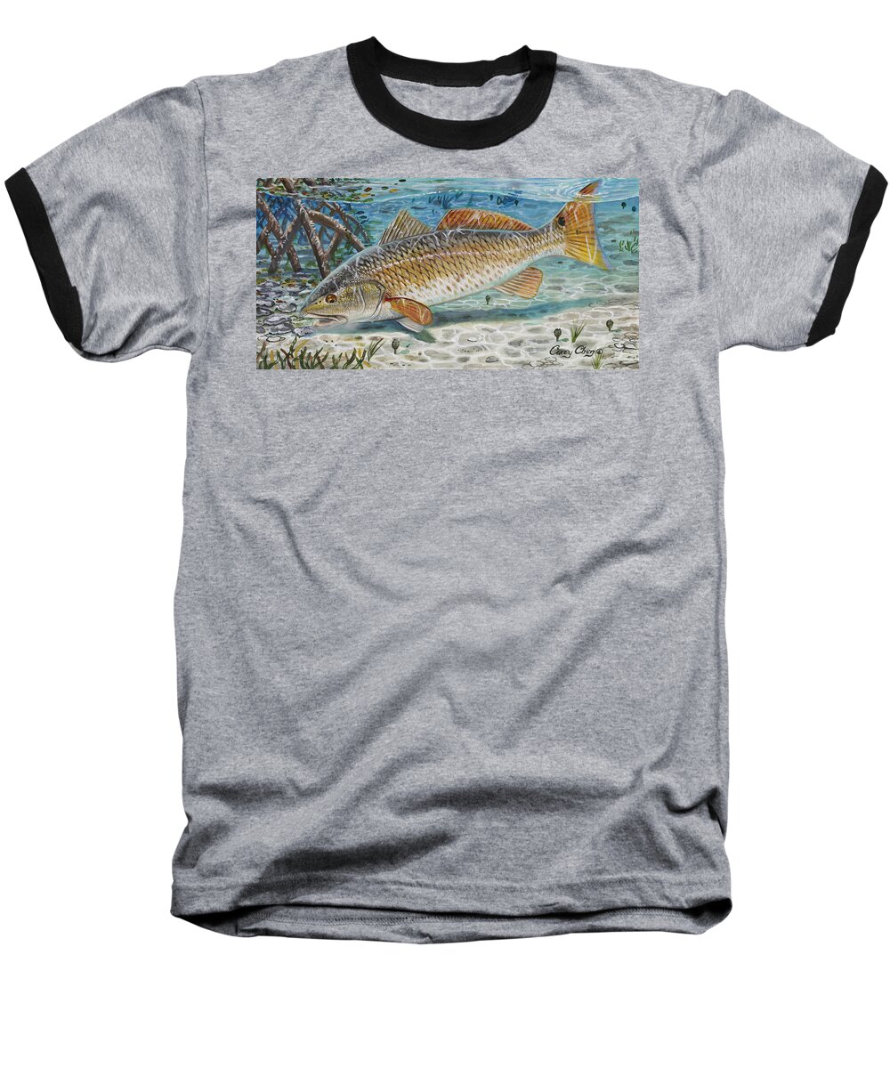 Redfish Baseball T-Shirt featuring the painting West Coast Red by Carey Chen
