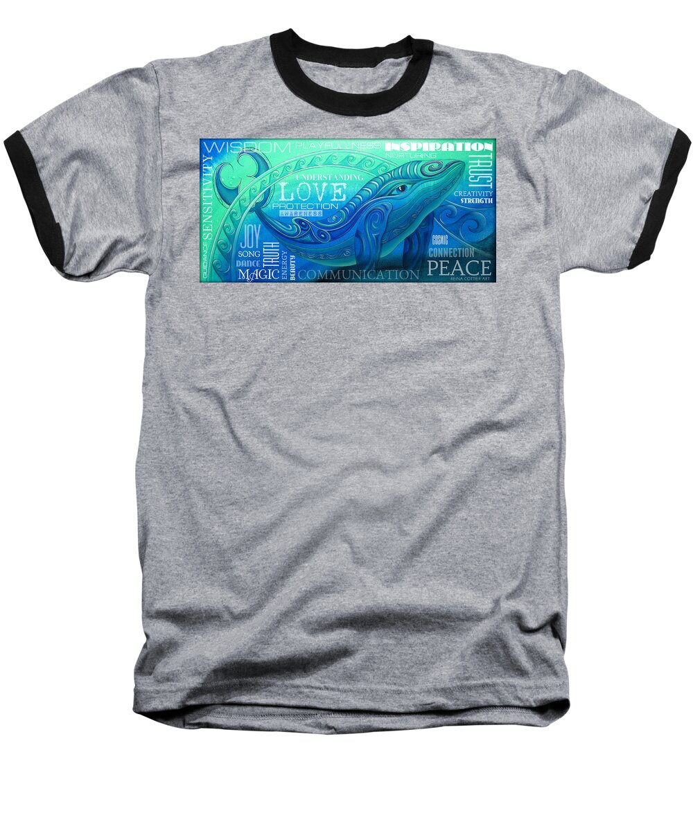 Whale Baseball T-Shirt featuring the painting Whale Totem Wordart by Reina Cottier