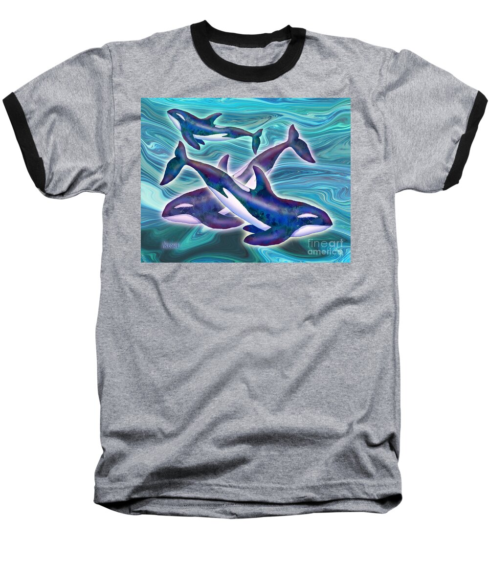 Whale Baseball T-Shirt featuring the mixed media Whale Whimsey by Teresa Ascone
