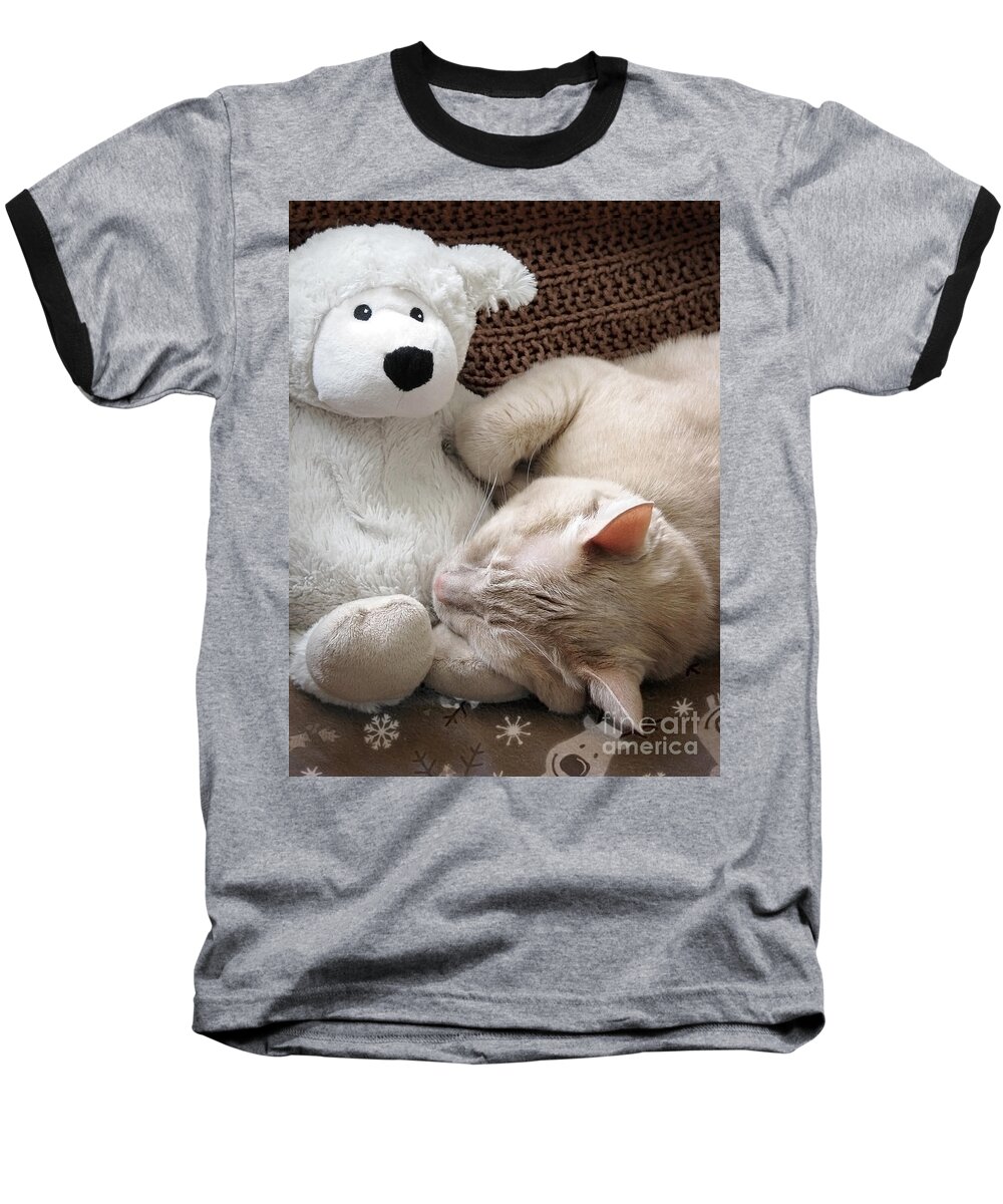 Cat Baseball T-Shirt featuring the photograph While Visions of Tuna Fish by Ellen Cotton