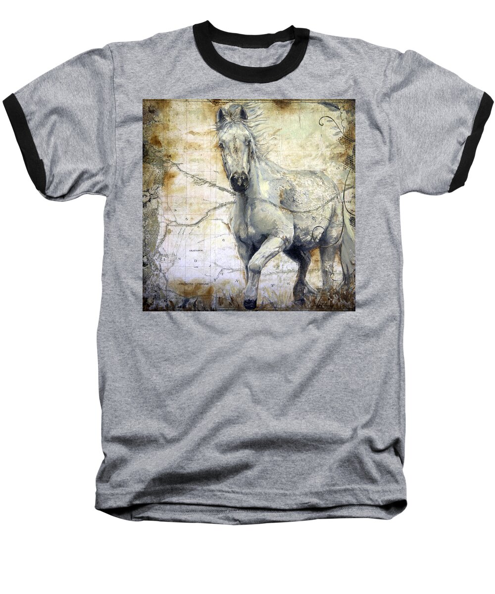 Horse Baseball T-Shirt featuring the painting Whipsers Across the Steppe by Portraits By NC