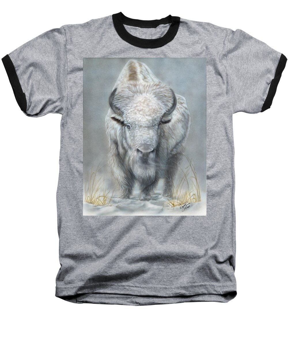 Buffalo Baseball T-Shirt featuring the painting White Buffalo by Wayne Pruse