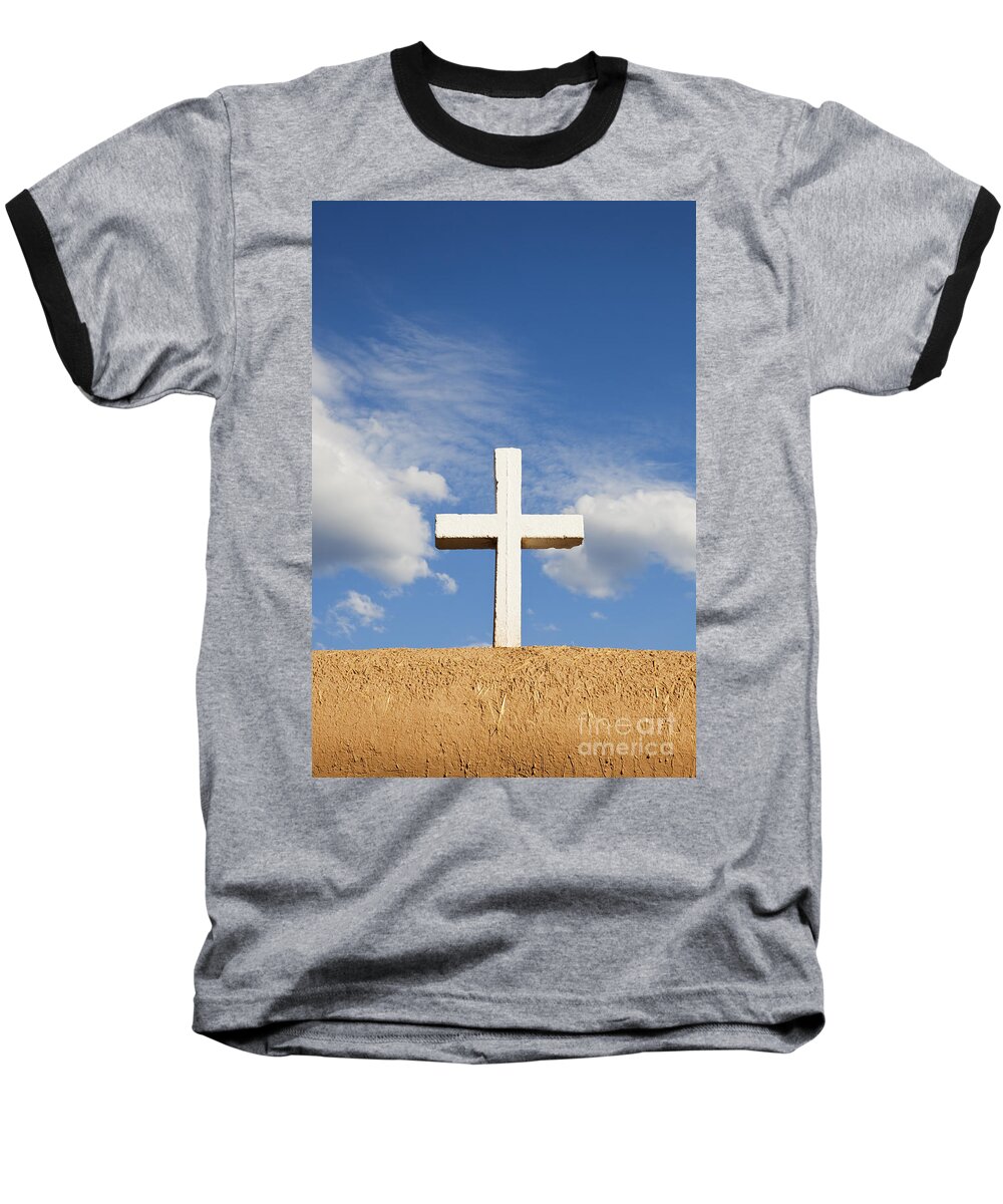 Cross Baseball T-Shirt featuring the photograph White Cross on Adobe Wall by Bryan Mullennix