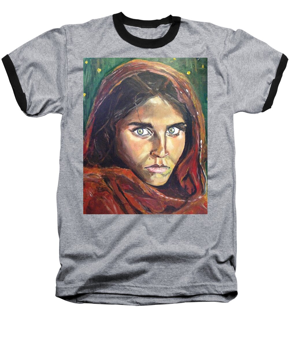Afghan Girl Baseball T-Shirt featuring the painting Who's That Girl? by Belinda Low