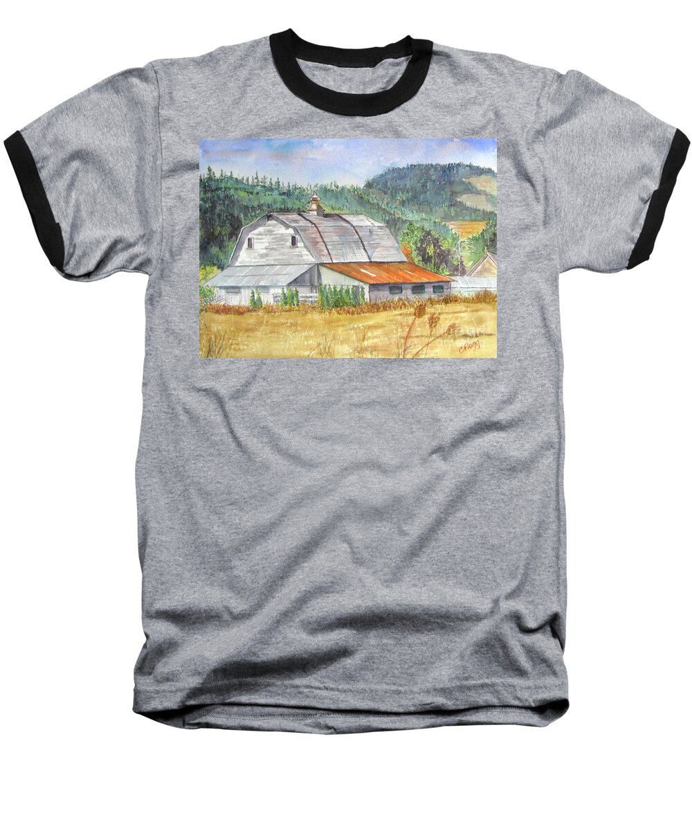 Willamette Valley Baseball T-Shirt featuring the painting Willamette Valley Barn by Carol Flagg
