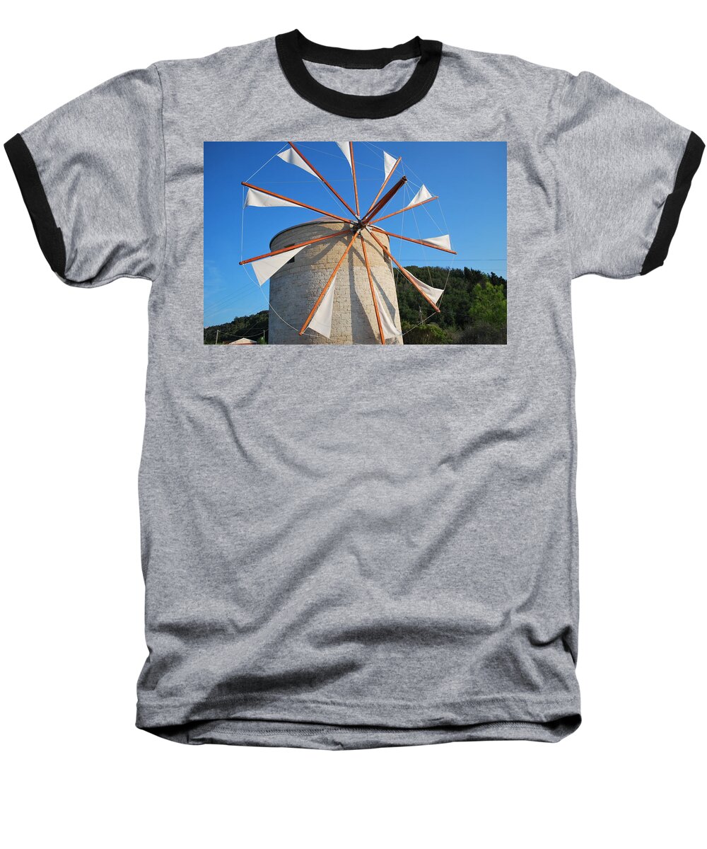 Corfu Baseball T-Shirt featuring the photograph Windmill 2 by George Katechis