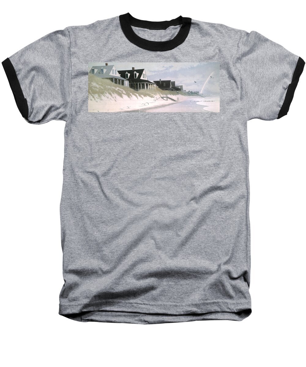Pawley's Island Baseball T-Shirt featuring the painting Winter Beach by Blue Sky
