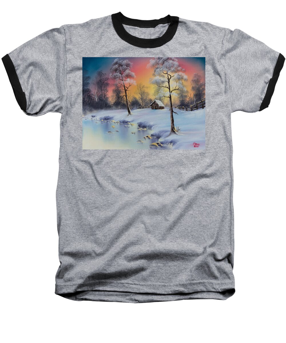 Landscape Baseball T-Shirt featuring the painting Winter's Grace by Chris Steele
