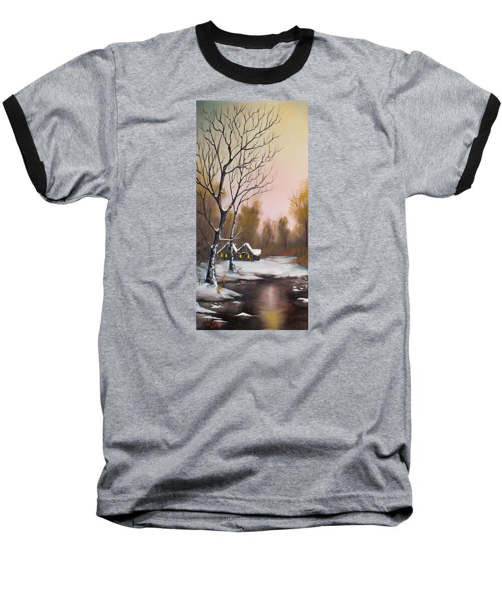 Landscape Baseball T-Shirt featuring the painting Winter Solace by Chris Steele