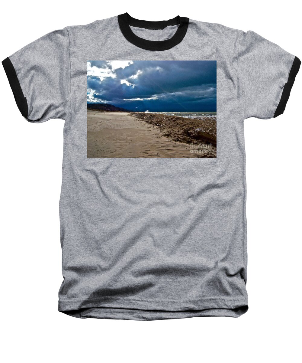 Lake Michigan Baseball T-Shirt featuring the photograph Winter's Finale by Pamela Clements