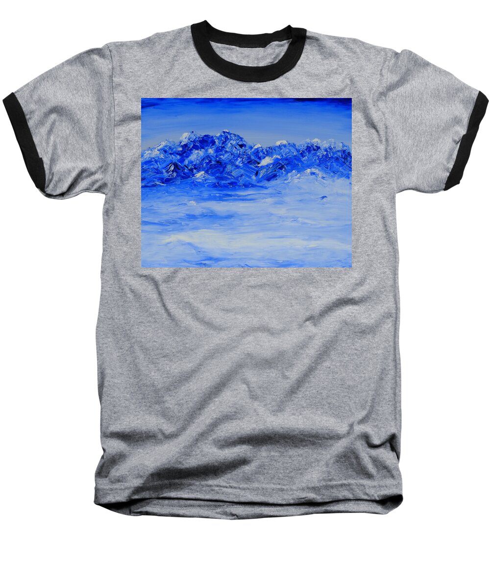 Blue Mountains Baseball T-Shirt featuring the painting Winters Frosty Hues by Cheryl Nancy Ann Gordon
