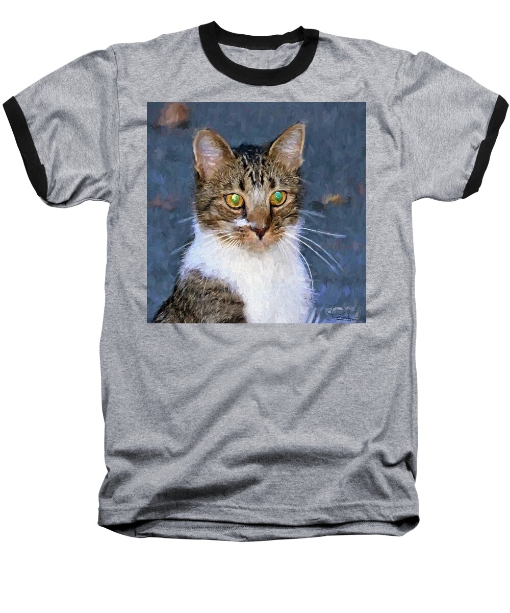 Cat Baseball T-Shirt featuring the digital art With Eyes On by Ludwig Keck