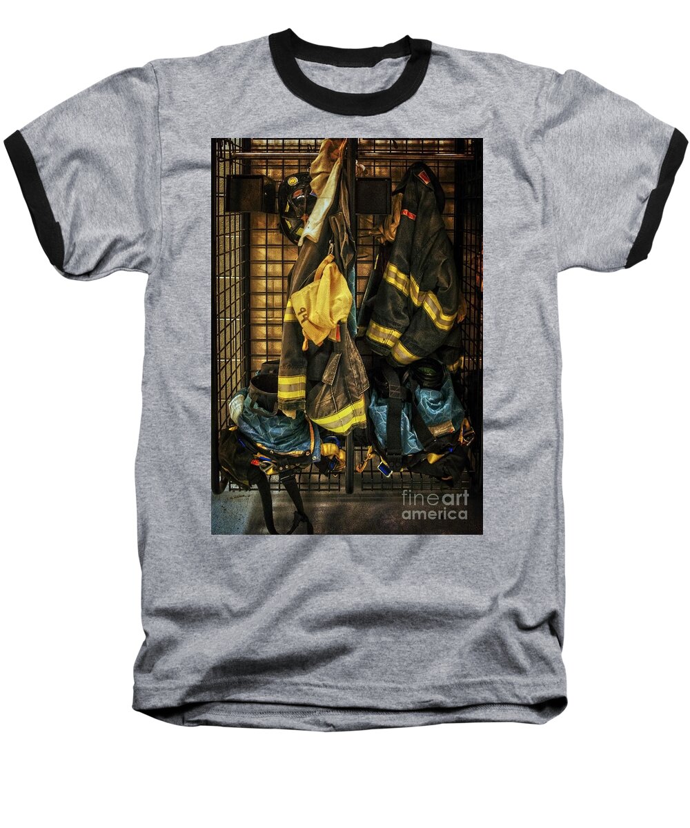 Firefighter Baseball T-Shirt featuring the photograph Within a Brotherhood You Never Walk Alone by Debra Fedchin