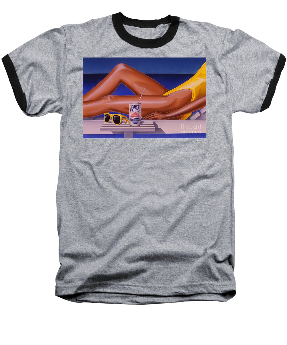 Diet Pepsi Baseball T-Shirt featuring the painting Woman at Beach with Diet Pepsi by Tim Gilliland