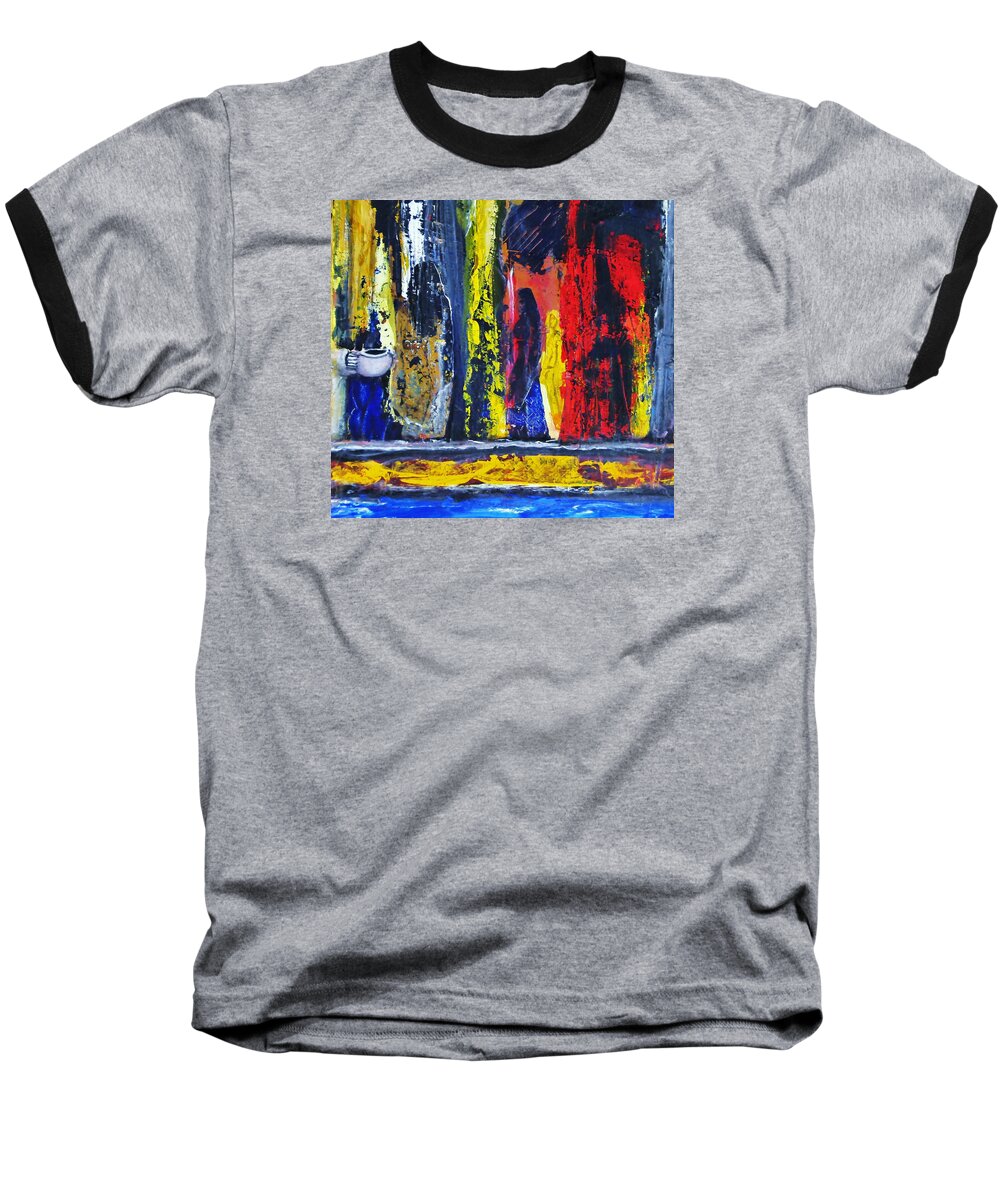 Woman Baseball T-Shirt featuring the painting Women in Ceremony by Kicking Bear Productions