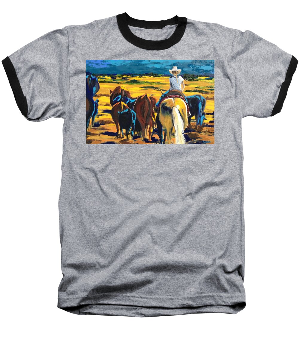 Cowgirl Baseball T-Shirt featuring the painting Working Girl by Kathy Laughlin