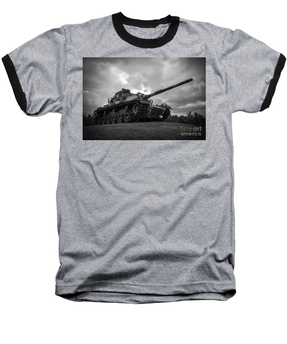 Army Baseball T-Shirt featuring the photograph World War II Tank Black and White by Glenn Gordon