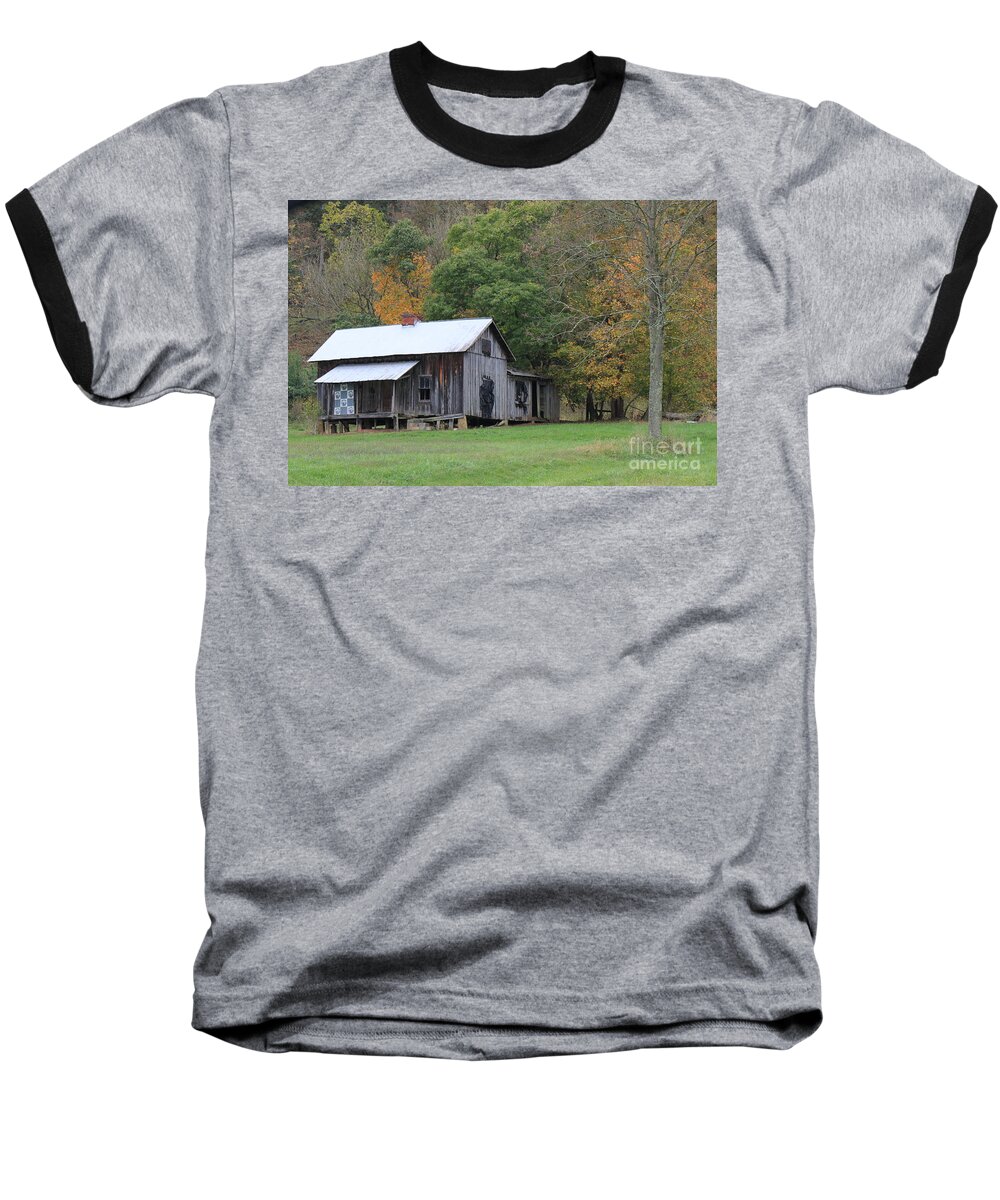  Wood Trees Baseball T-Shirt featuring the photograph Ye old cabin in the fall by Jennifer E Doll
