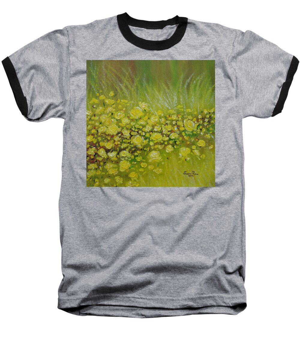 Roses Baseball T-Shirt featuring the painting Yellow Roses for Debbie by Judith Rhue