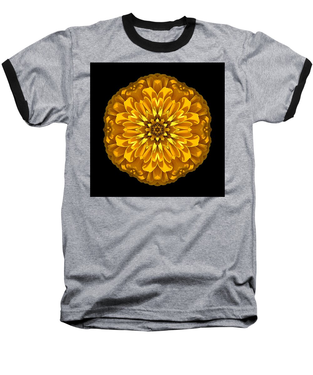 Flower Baseball T-Shirt featuring the photograph Yellow Zinnia Elegans Flower Mandala by David J Bookbinder