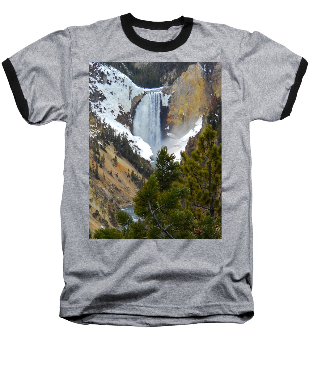 Yellowstone Baseball T-Shirt featuring the photograph Yellowstone Lower Falls in Spring by Michele Myers