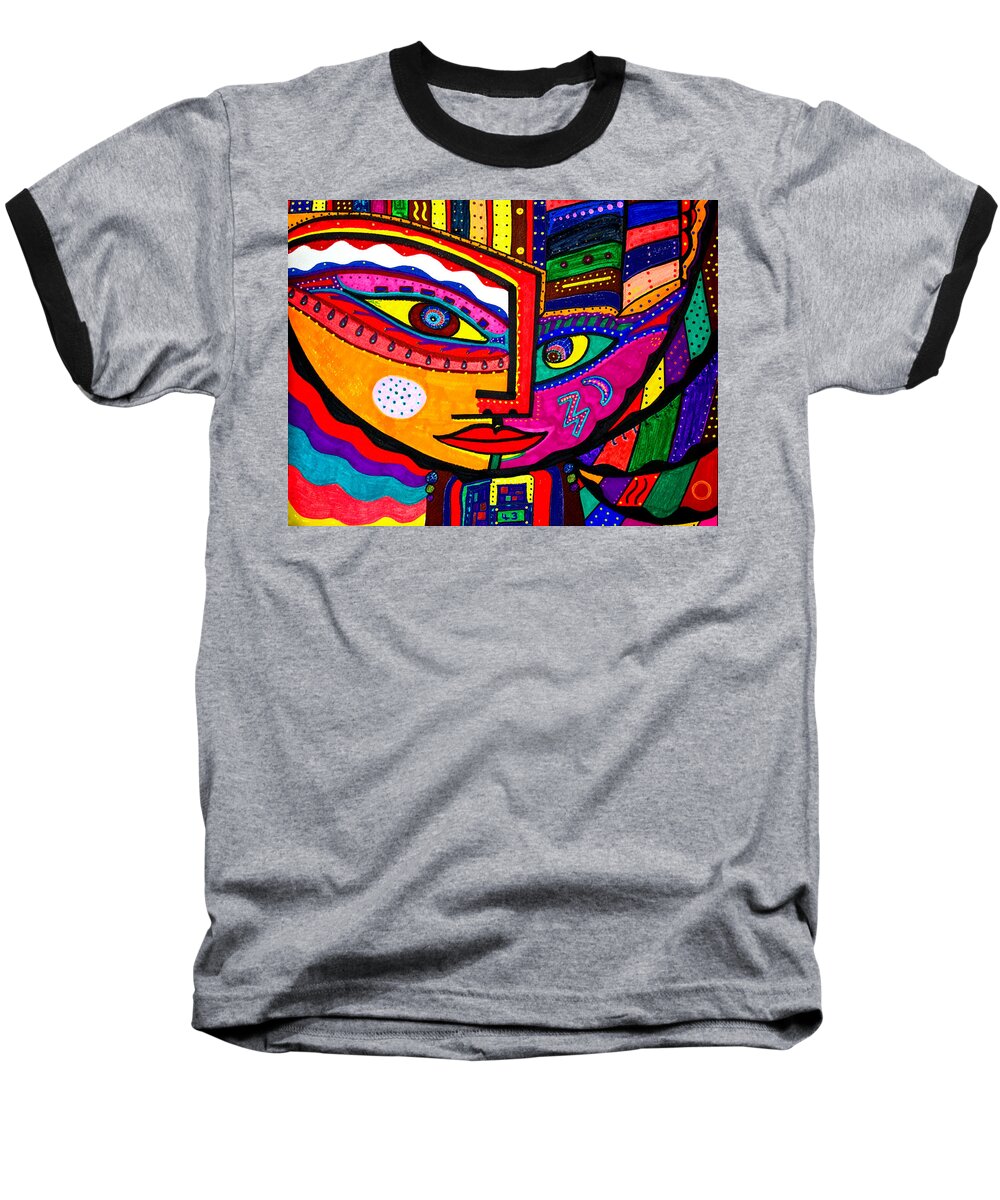 Inked Face Baseball T-Shirt featuring the drawing You Move Me - Face - Abstract by Marie Jamieson